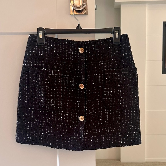ANINE BING Chic Black Tweed Skirt w/ Gold Buttons Sz 4 NWT $350!! - Picture 1 of 6